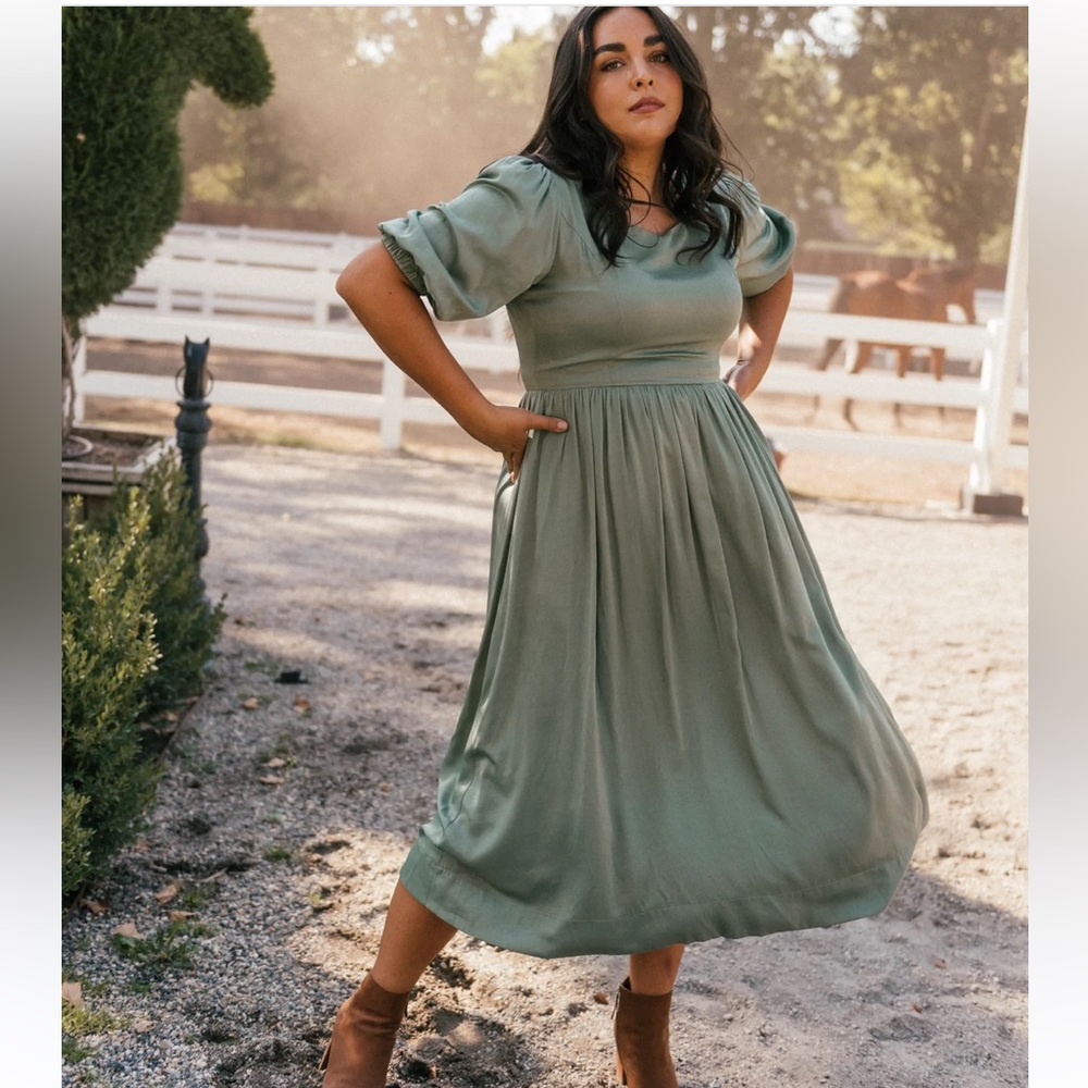 Jessakae Sage Green Satin Midi Dress Size 4x